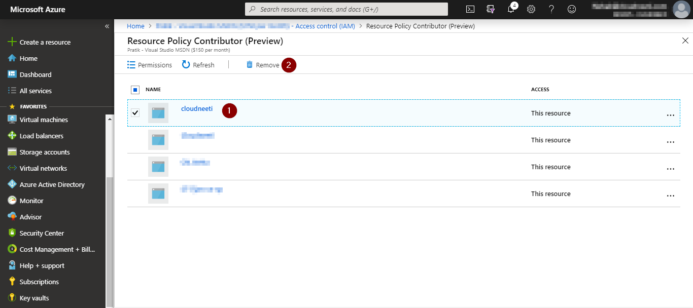 Remove “Policy Resource Contributor (Preview)” access